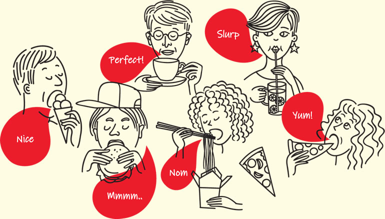 Sketch of people enjoying food at Larry's