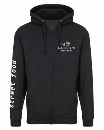 Larry's hoodie, front view in black