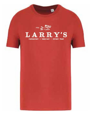 Larry's t-shirt, front view in paprika