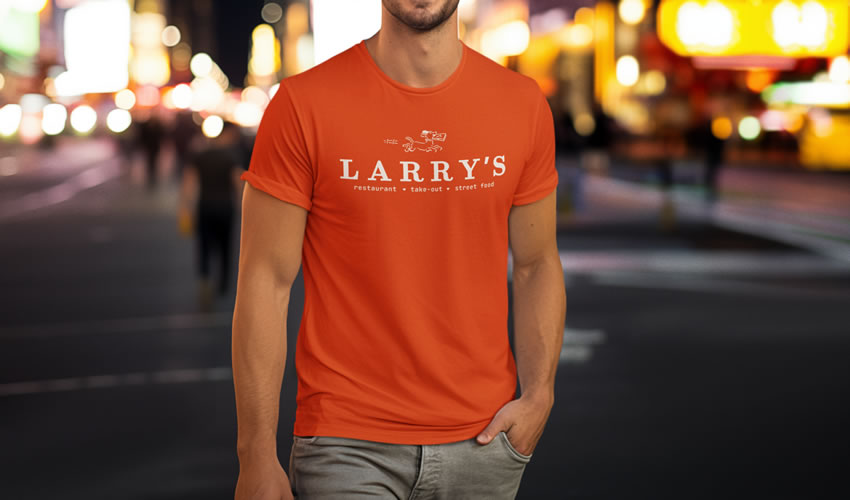 Larry's Merch - person wearing branded t-shirt